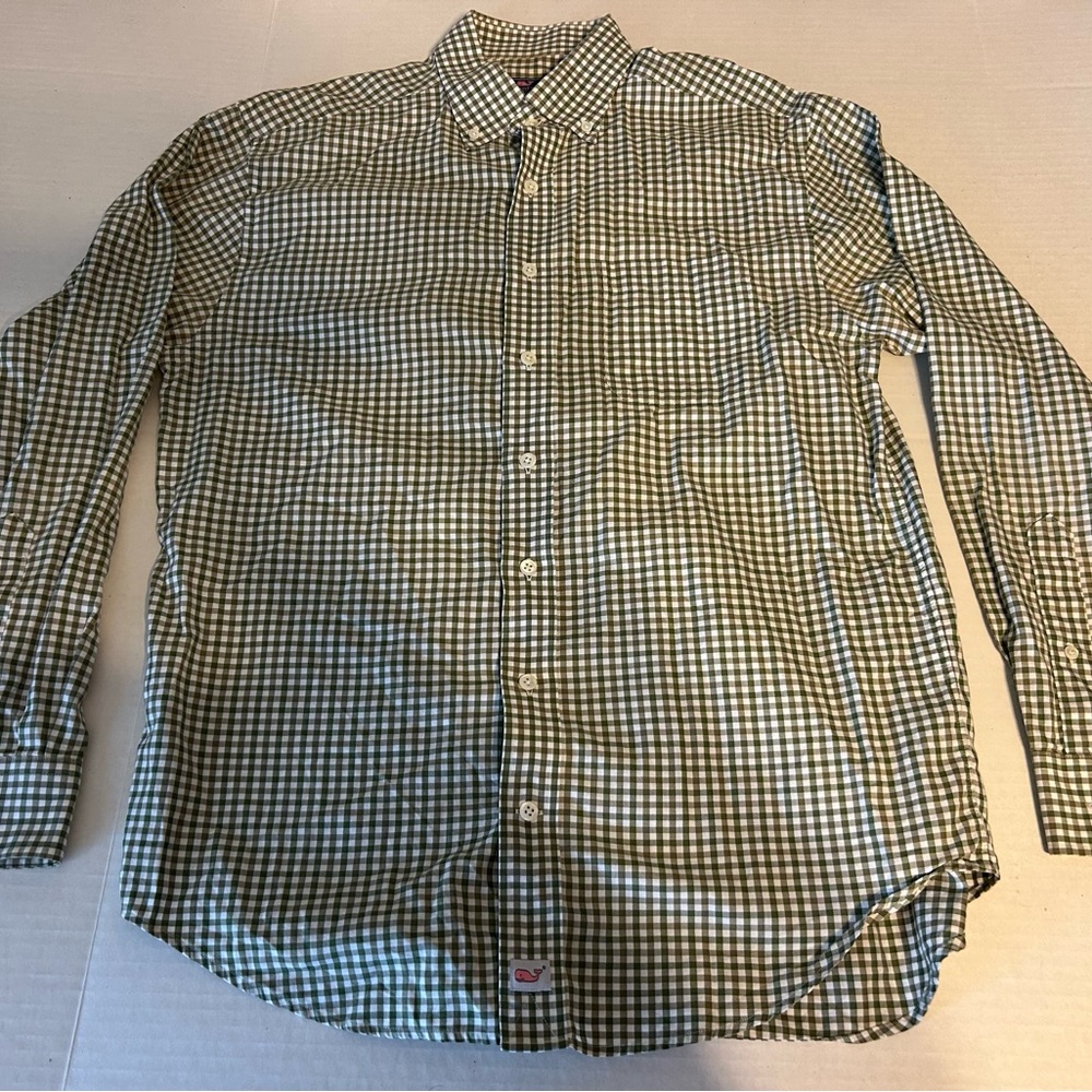 Men’s vineyard vines by Shep and Ian 100% cotton Murray shirt green plai…